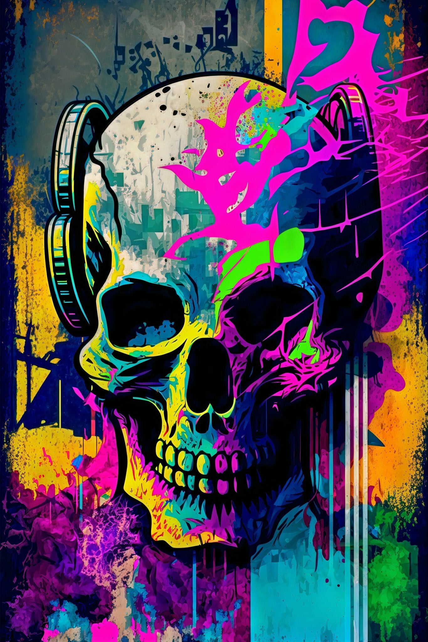 Retro Skull Graffiti Street Art Wall Art | Vintage 90s Spray Paint Pop Art  Poster Illustration