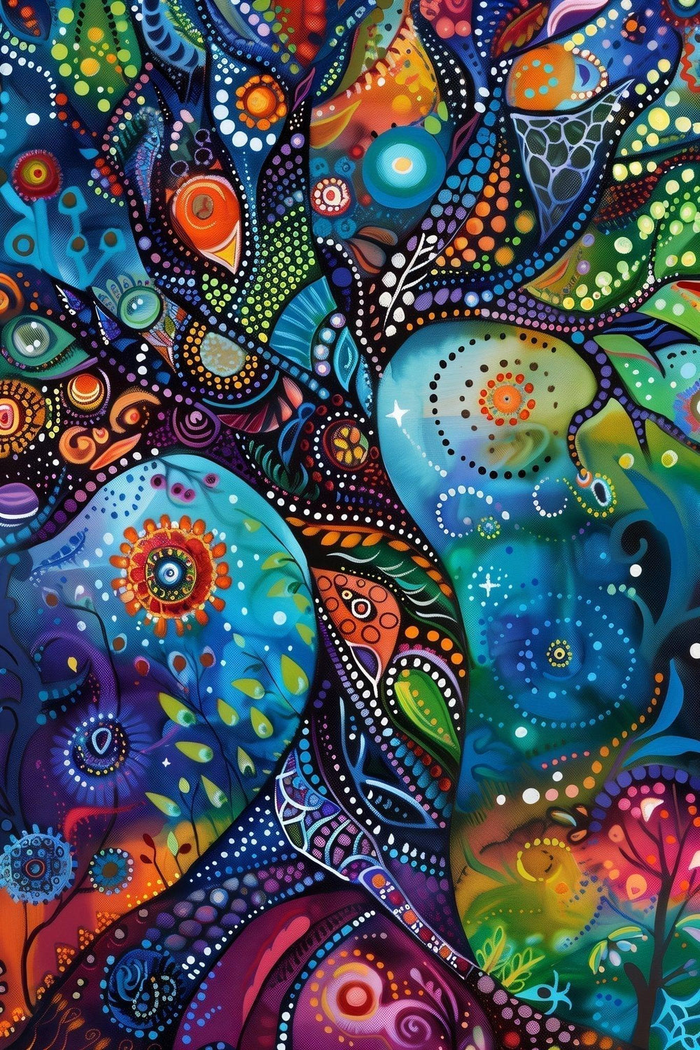 Abstract Kaleidoscope Arboretum Art v.1 | Psychedelic Tree Wall Decor | Vibrant Colors Illustration Print - Vivid Roads