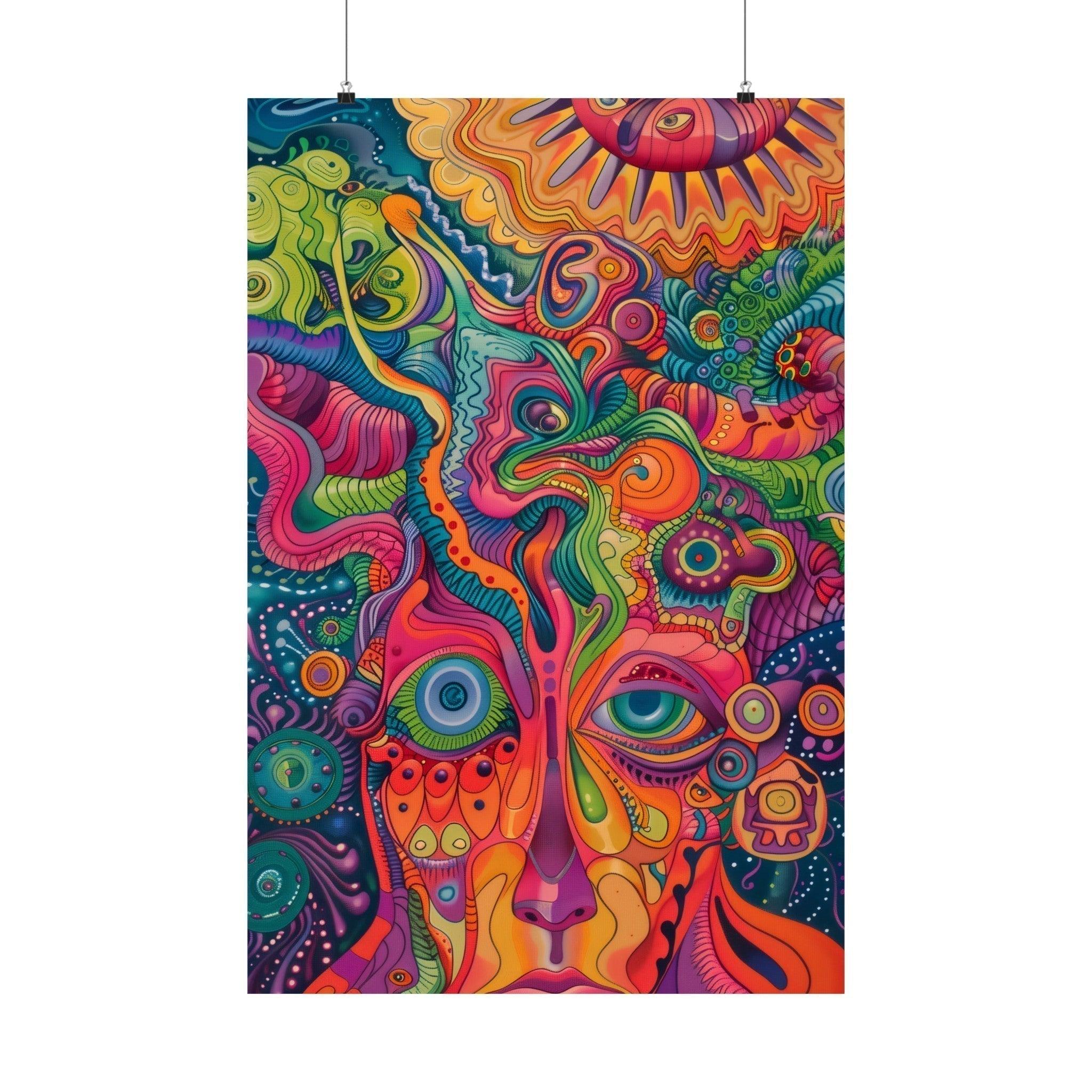 DMT Psychedelia Art v.3 | Trippy Face Poster | Unique Psychedelic Wall Decoration - Vivid Roads