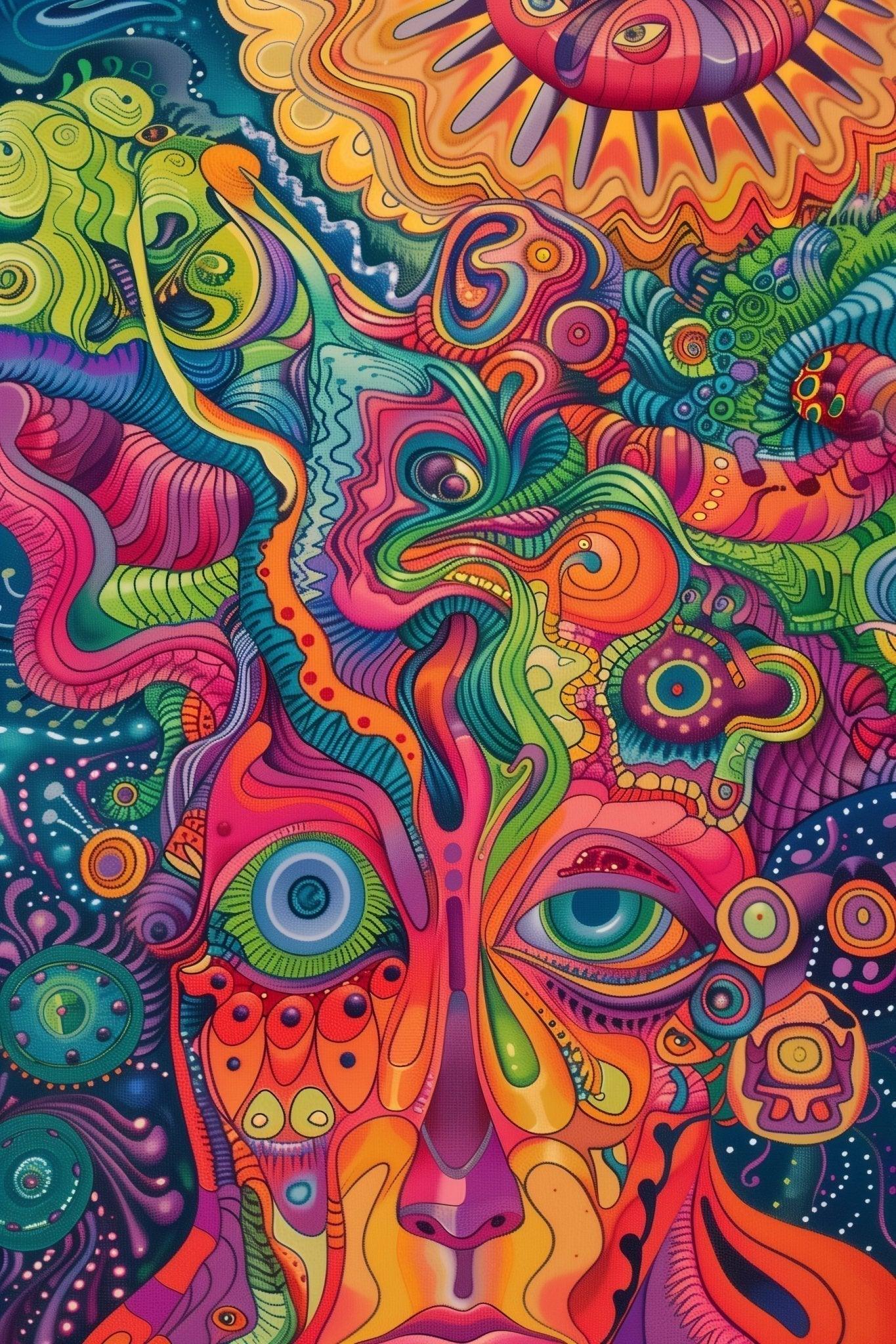 DMT Psychedelia Art v.3 | Trippy Face Poster | Unique Psychedelic Wall Decoration - Vivid Roads