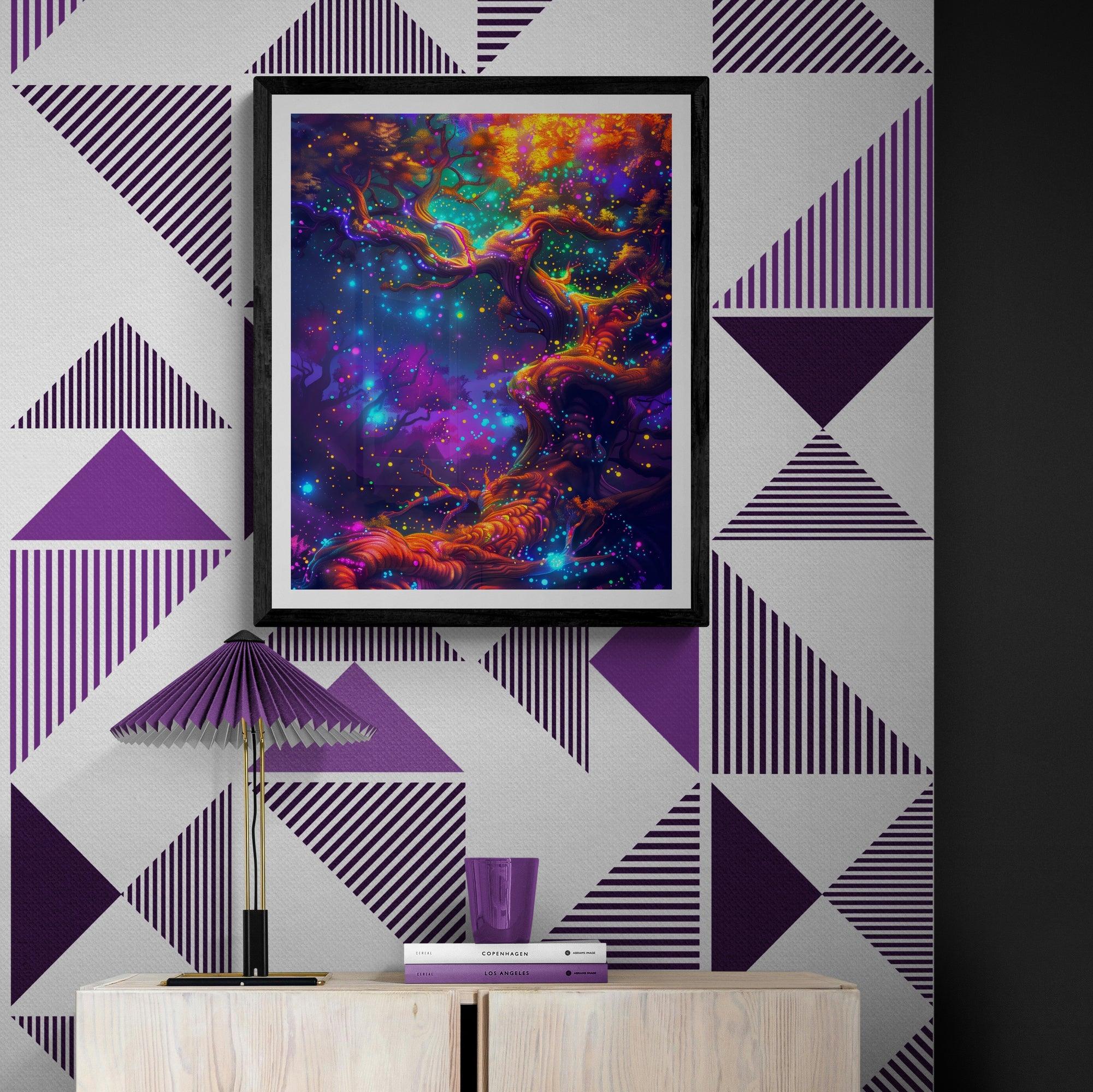 Psychedelic Tree Art Poster | Ethereal Glow | Luminous Tree Dreams v1 - Vivid Roads