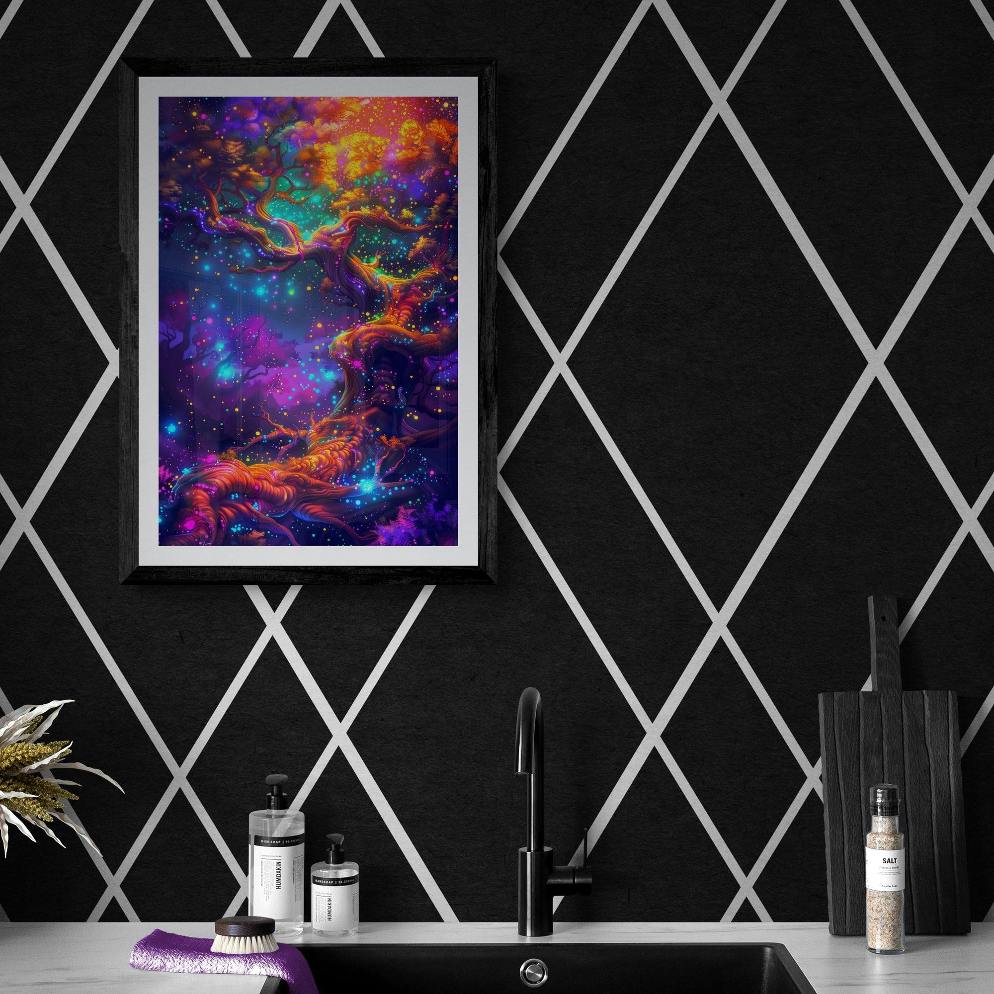 Psychedelic Tree Art Poster | Ethereal Glow | Luminous Tree Dreams v1 - Vivid Roads