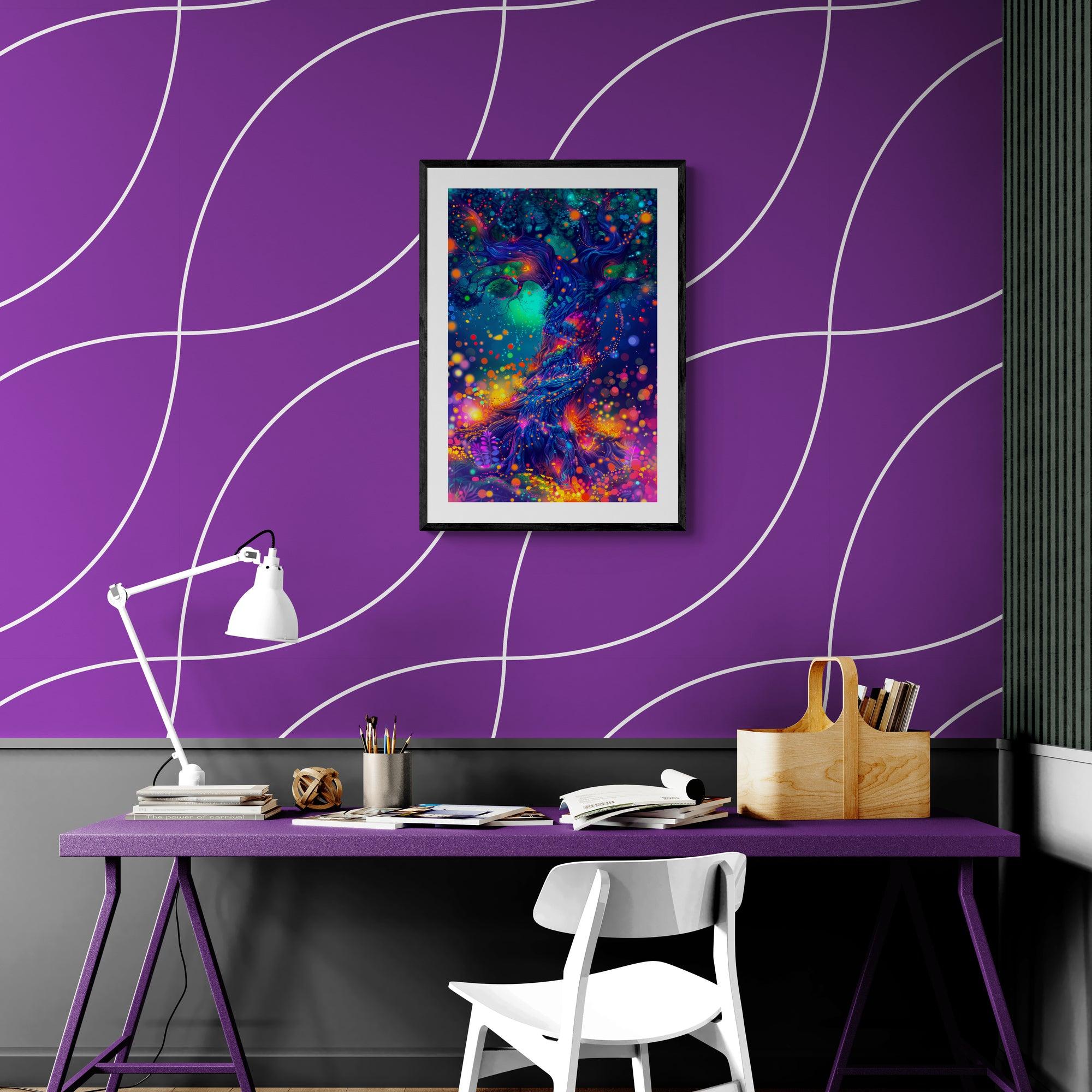 Trippy Tree Art Poster | Neon Canopy | Luminous Tree Dreams v4 - Vivid Roads