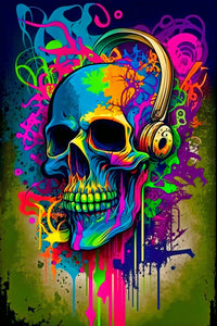 Retro Skull Graffiti Street Art Wall Art | Vintage 90s Spray Paint Pop Art Poster Illustration | Urban Statement Print Hip Hop Music Gothic - Vivid Roads