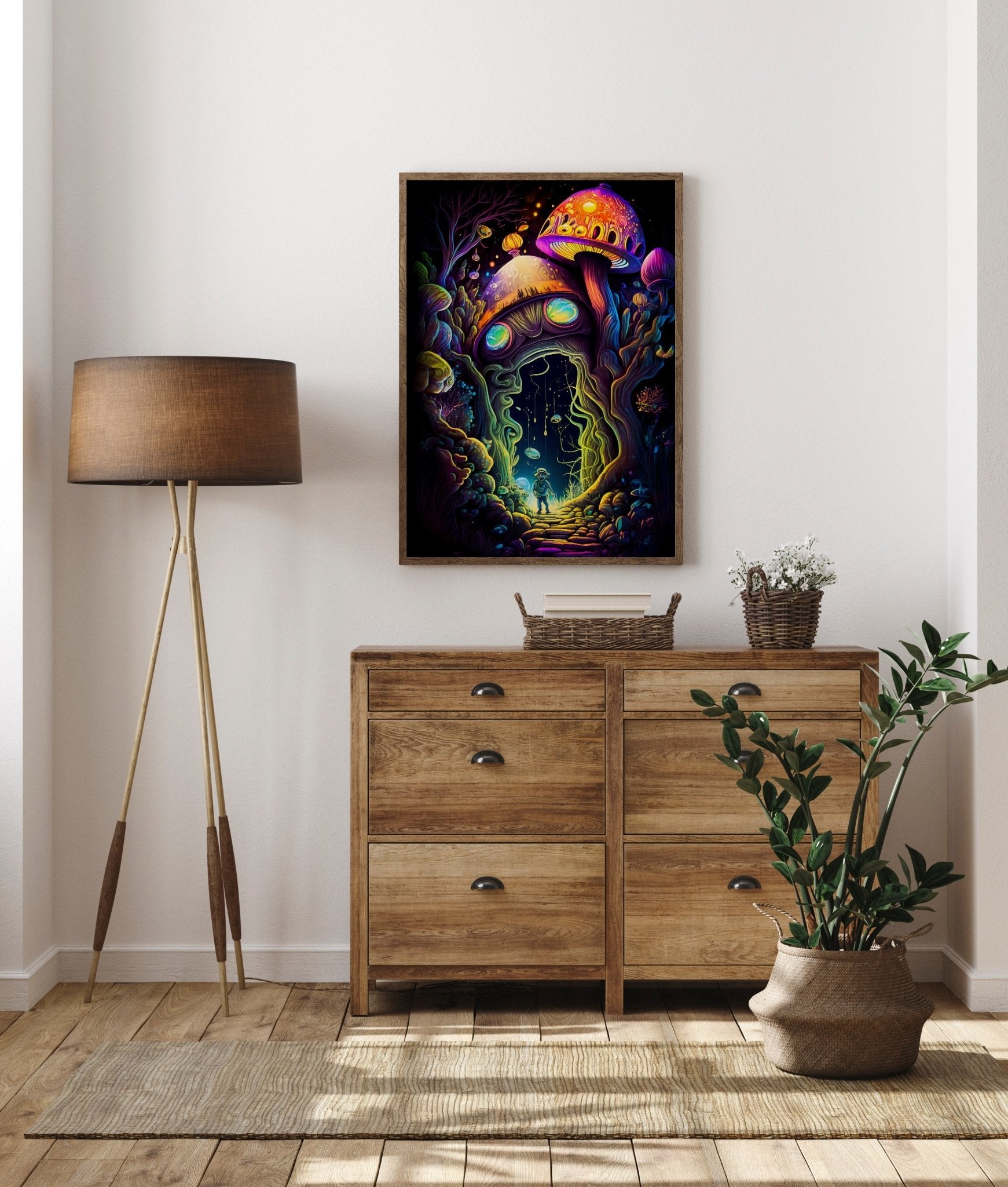 Trippy Psychedelic Abstract Wall Art | Surreal Magic Mushroom Forest Fantasy Illustration - Vivid Roads