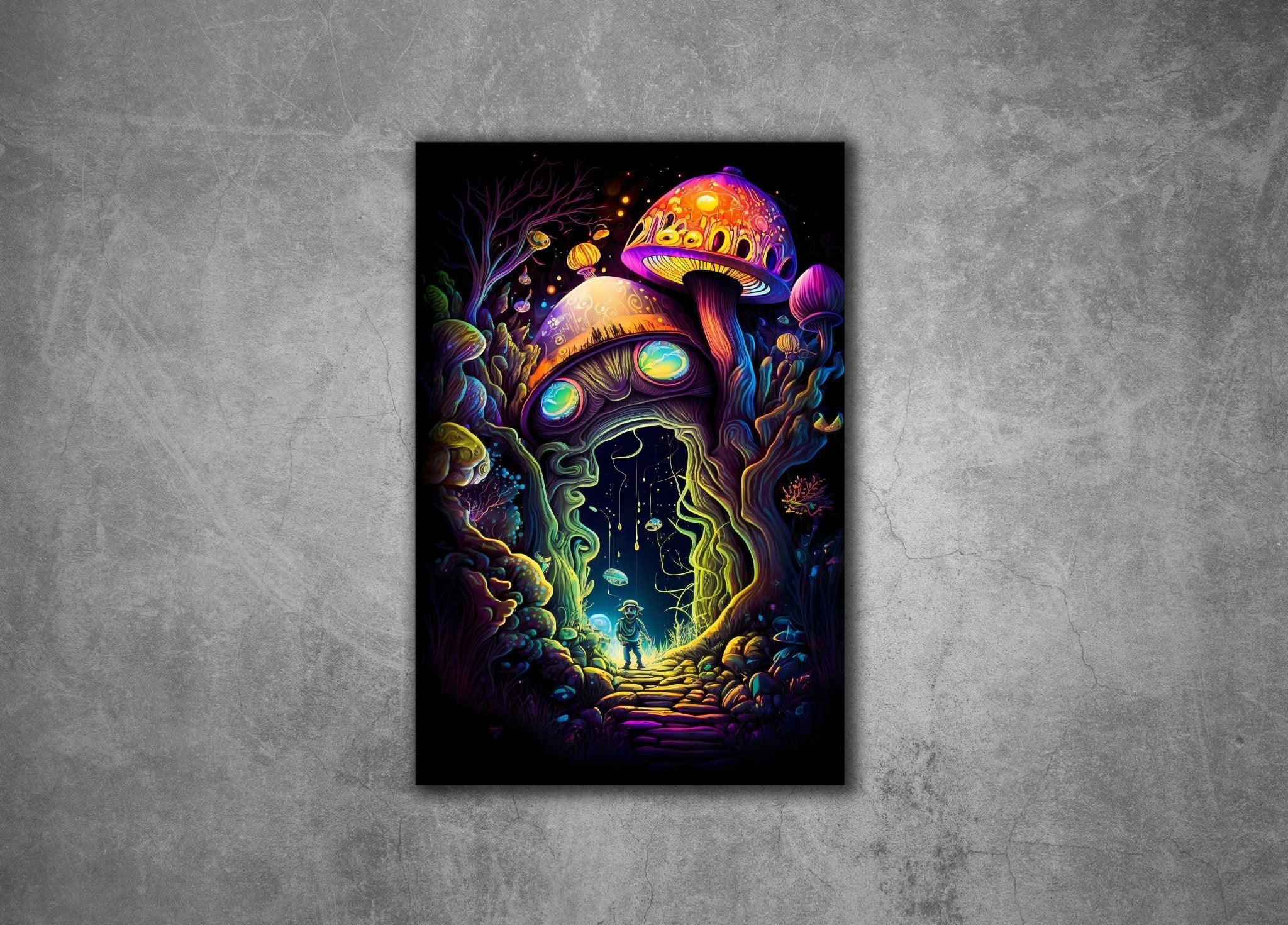 Trippy Psychedelic Abstract Wall Art | Surreal Magic Mushroom Forest Fantasy Illustration - Vivid Roads